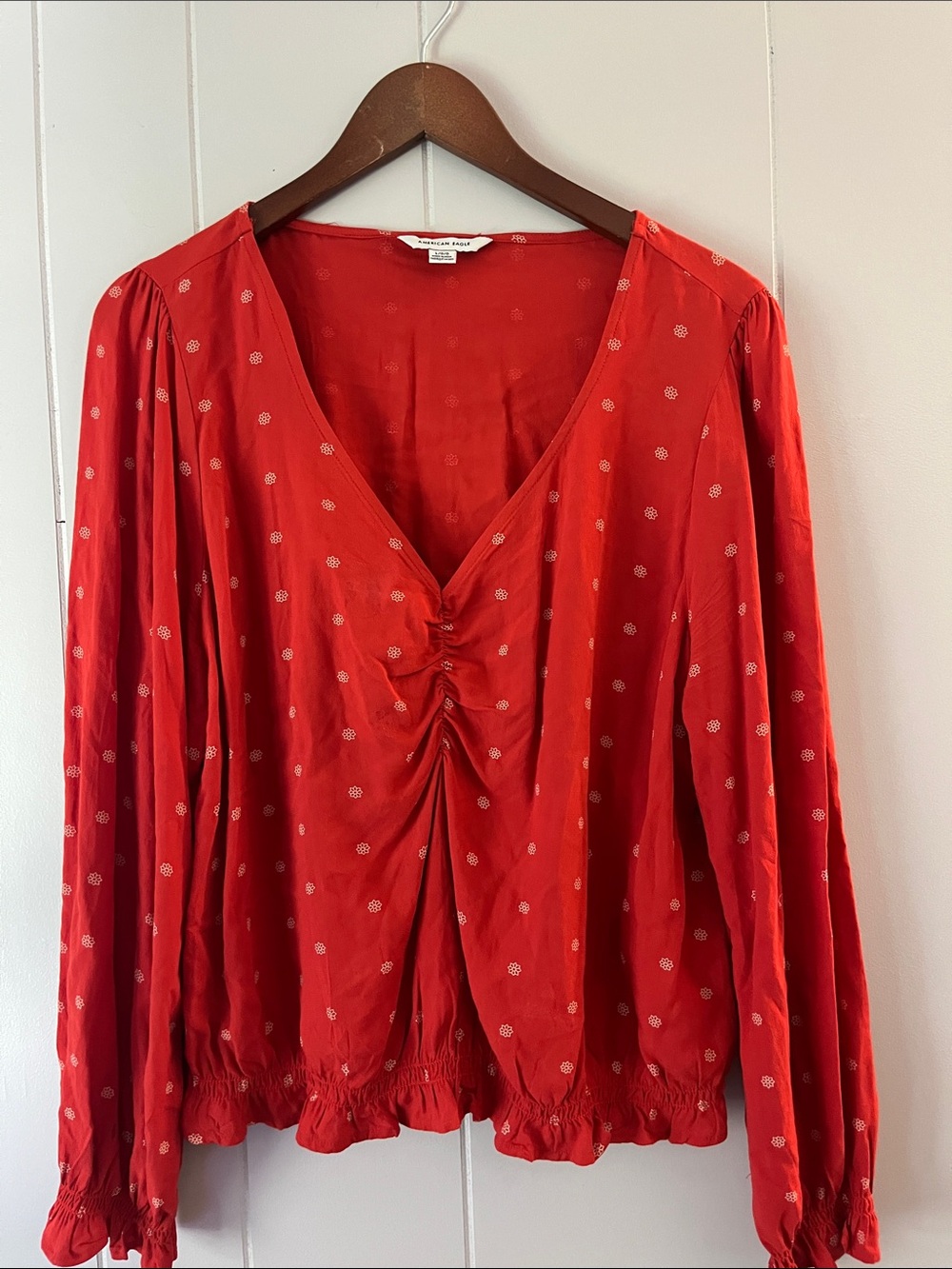 Madewell Red Dot Ruched V-Neck Blouse